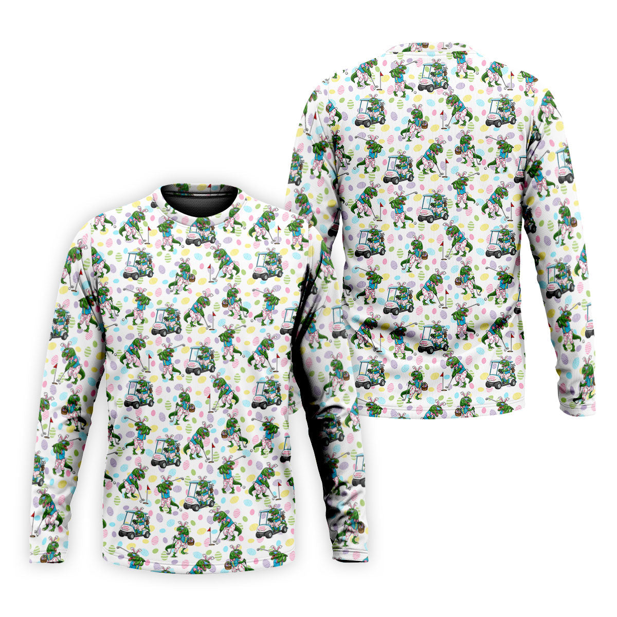 T-Rex Bunny Colorful Easter Egg Men's Funny Golf Shirts, Golf Shirts For Men, Polo Shirts For Men