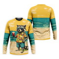 Cool Raccoon Tropical Yellow Hawaiian Golf Polo, Golf Tops For Men, Golfing Apparel