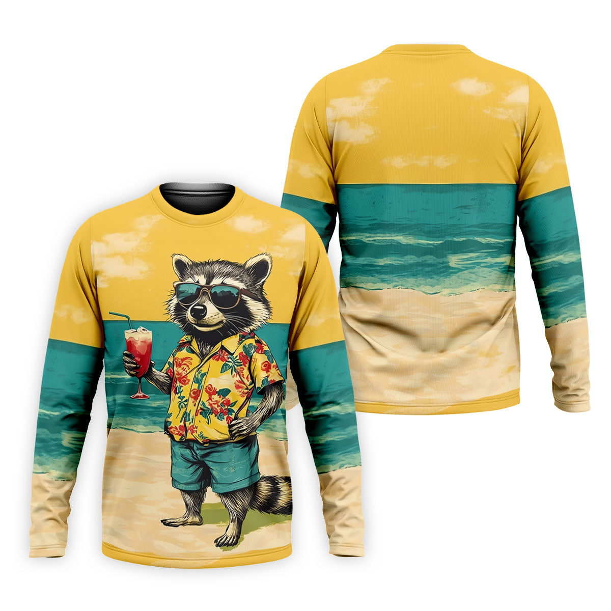 Cool Raccoon Tropical Yellow Hawaiian Golf Polo, Golf Tops For Men, Golfing Apparel