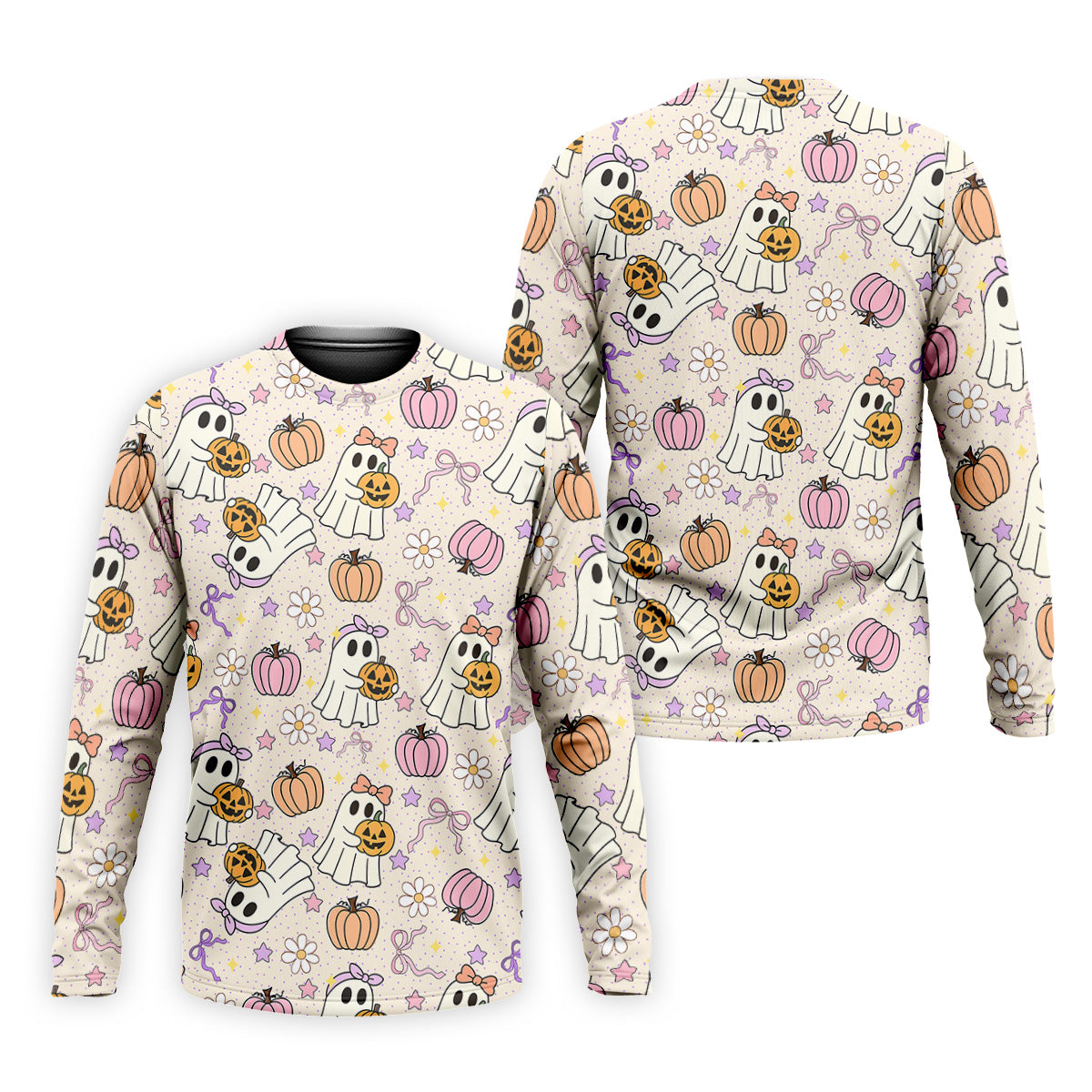 Halloween Seamless Pattern Cute Golf Shirt, Retro Halloween Polo Shirts For Men, Golfing Apparel