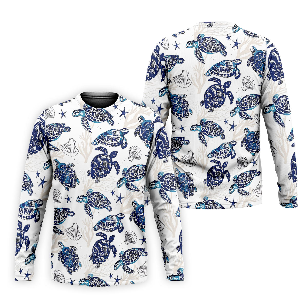 Sea Turtle, Starfish, Seashells and Coral Reef Art Hawaiian Golf Polo, Golf Tops For Men, Golfing Apparel
