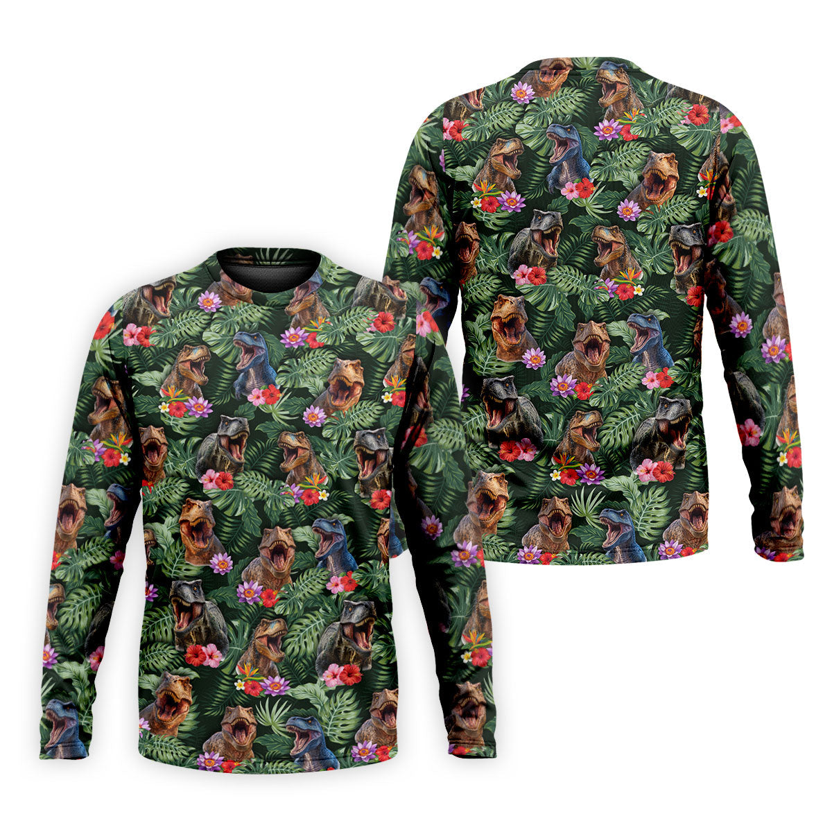 Tropical T Rex Floral Pattern Hawaiian Golf Polo, Golf Tops For Men, Golfing Apparel