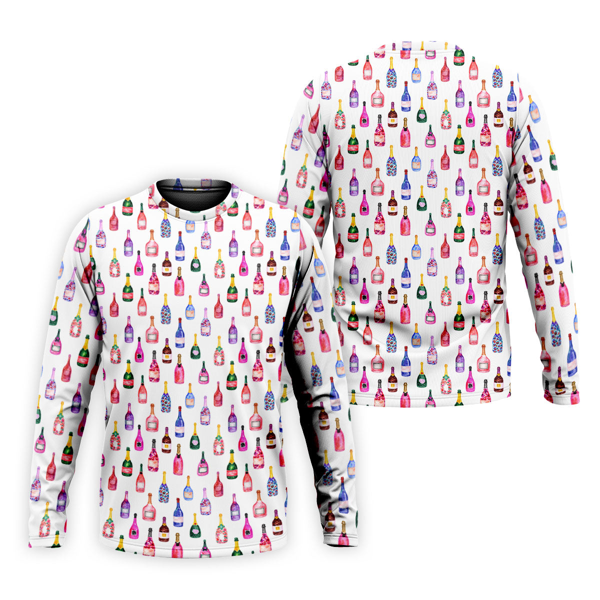 Champagne Bottles Seamless Pattern Watercolor Style Retro Golf Shirt, Polo Shirts For Men, Golf Shirts For Men