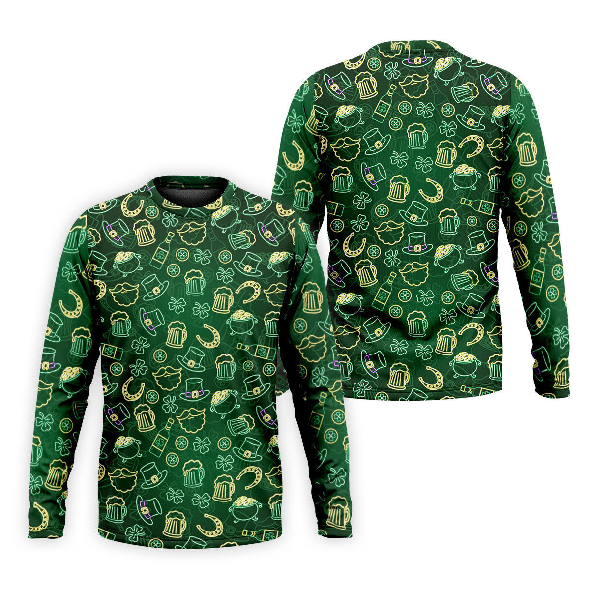 Beer Shamrock Neon Pattern St Patrick's Day Golf Shirt, Golf Tops For Men, Golf Shirts For Men