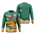 Laser Cat Dinosaur Golf Shirt, Retro Sci Fi T Rex Adventure Pattern, Golf Shirt For Men