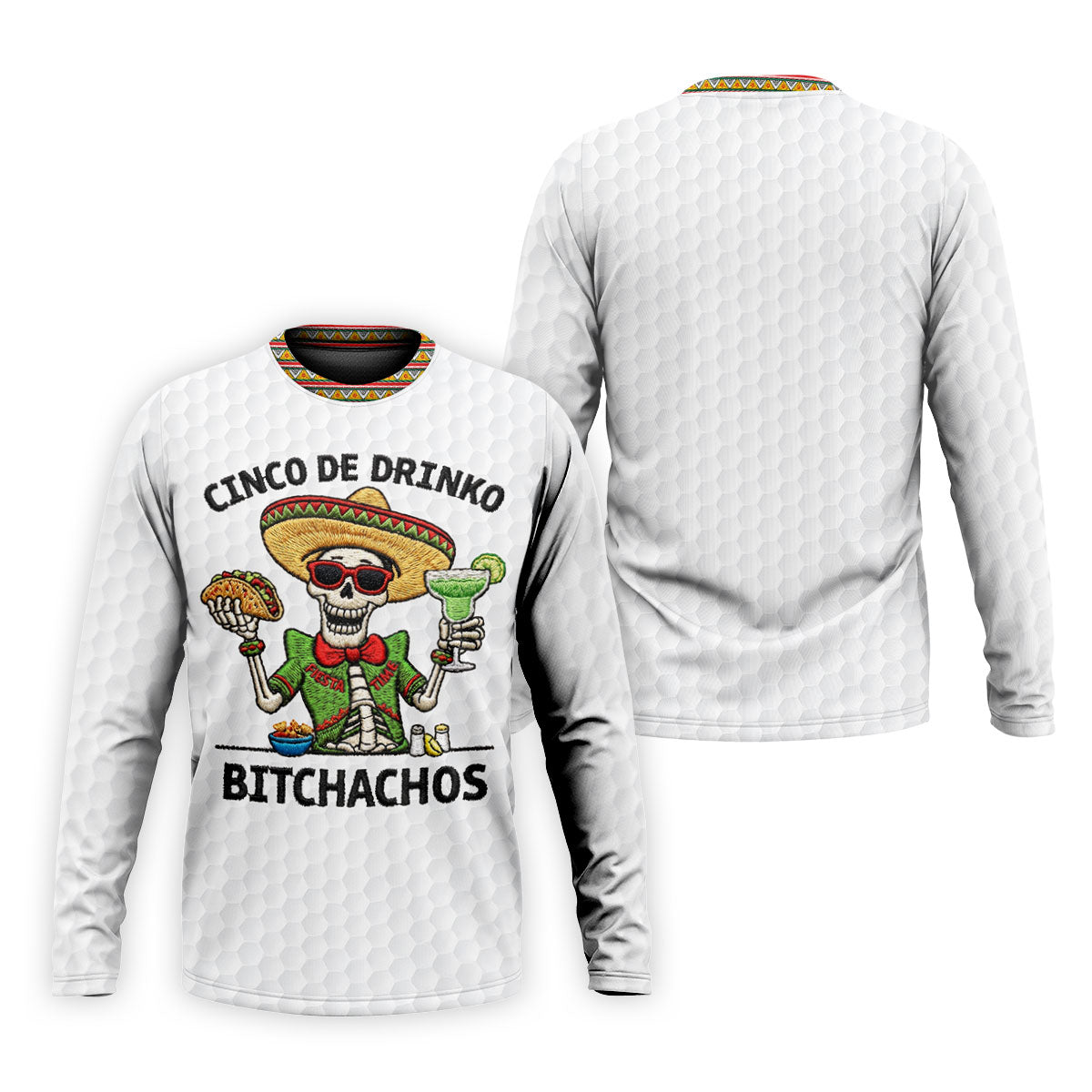 Skeleton Holding Taco And Margarita Hawaiian Golf Polo, Golf Tops For Men, Golfing Apparel