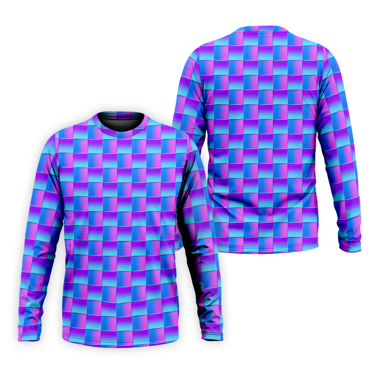 Purple Blue Gradient Checkered Pattern Golf Shirt, Mens Golf Polo, Printed Golf Shirts, Golf Polo Shirts For Men
