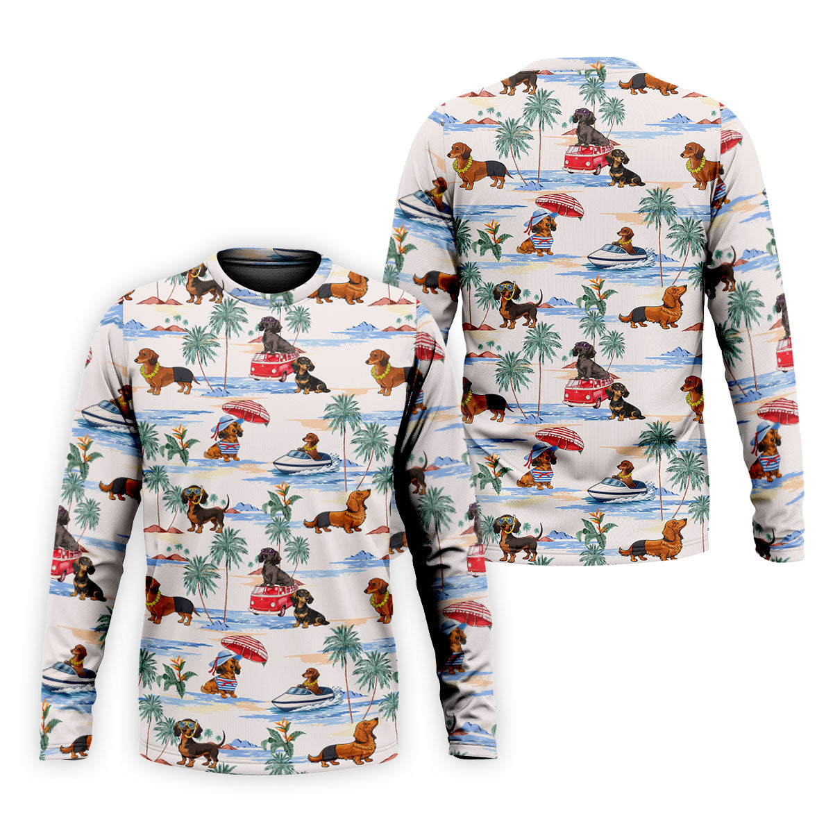 Tropical Dachshund Beach Pattern Hawaiian Golf Polo, Golf Tops For Men, Golfing Apparel