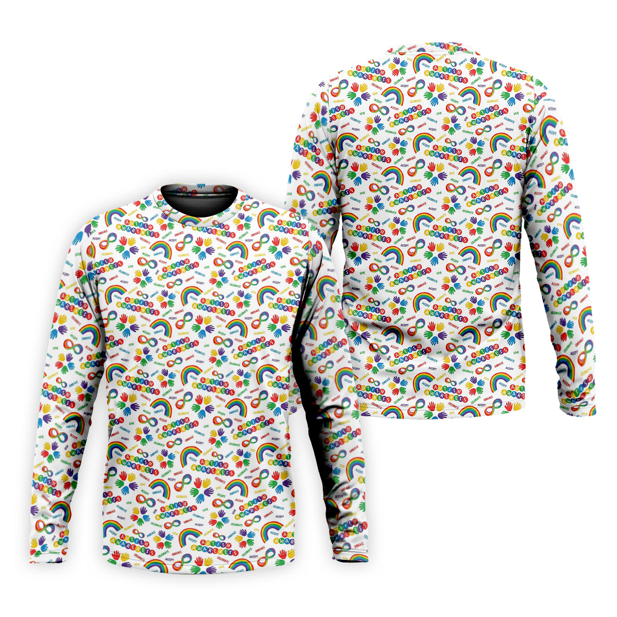 Autism Awareness Rainbow Pattern Colorful Handprints White Golf Shirt, Polo Shirts For Men