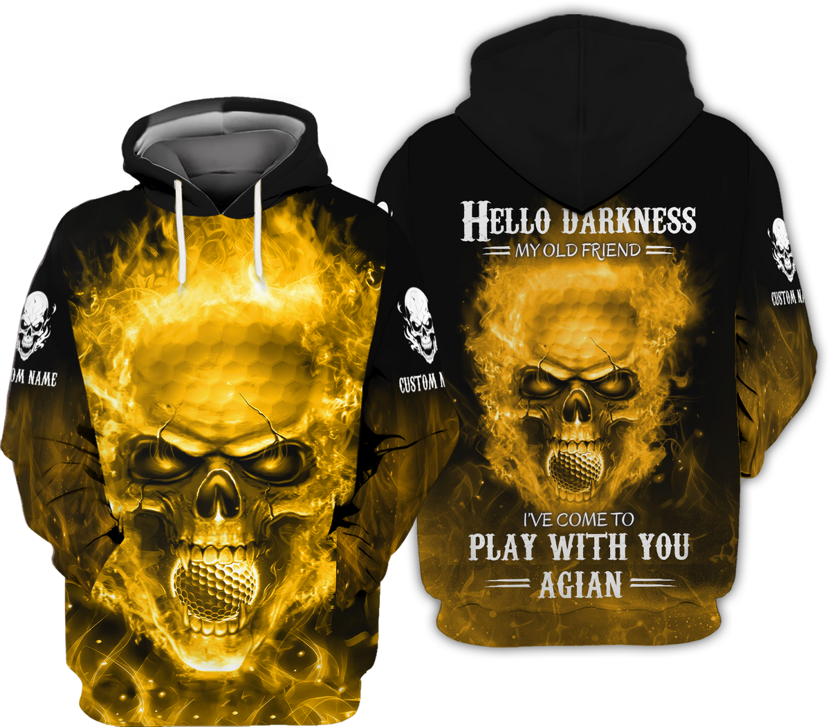 Hello Darkness My Old Fire Skull Golf Polo Shirt, Golf Apparel, Golf Gift For Men