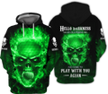 Hello Darkness My Old Green Blue Flame Skull Golf Polo Shirt, Golf Apparel, Golf Gift For Men