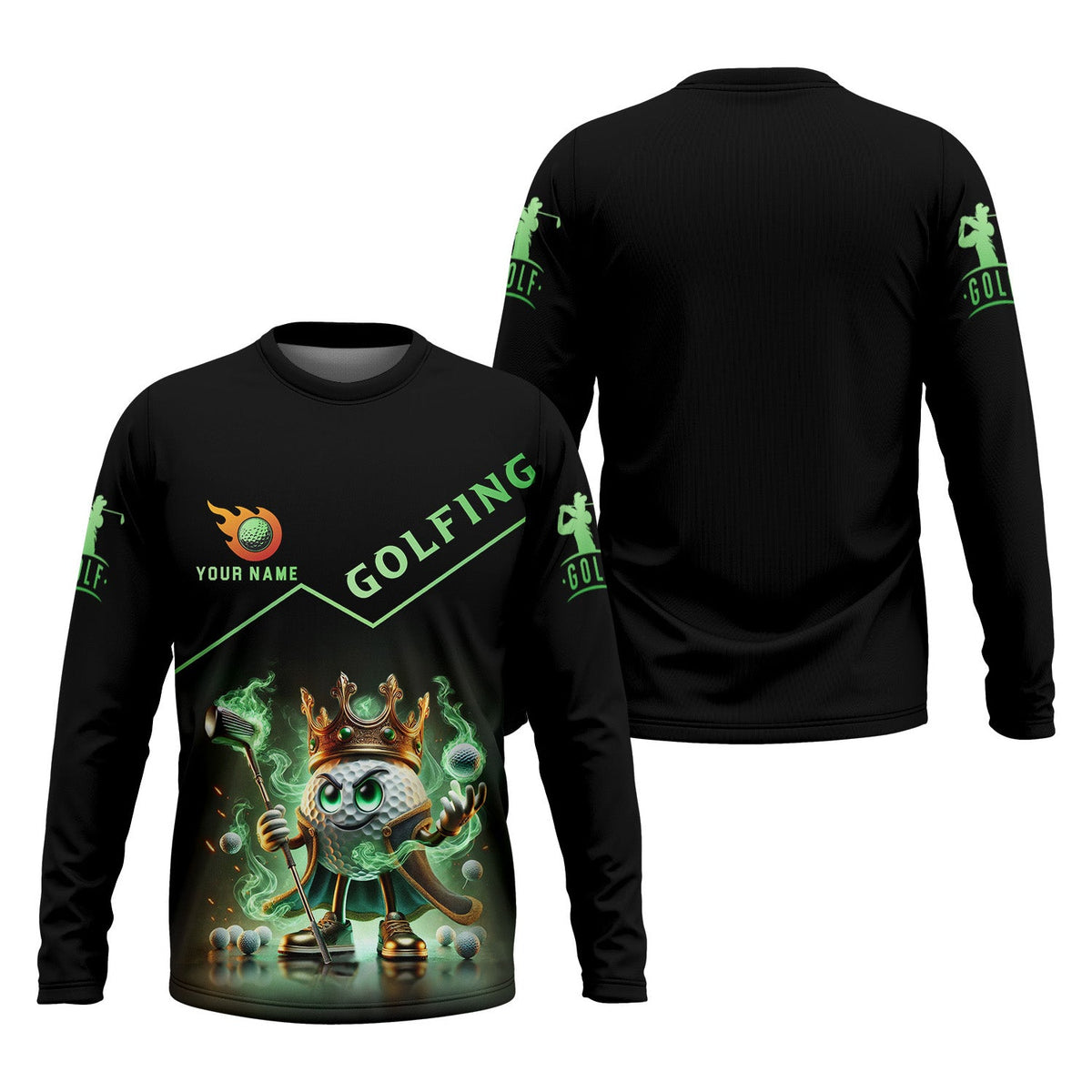 Golf King Green Fire, Custom Name Men's Golf Polo Shirt, Funny Golf Polo Shirt, Gift For Golfers