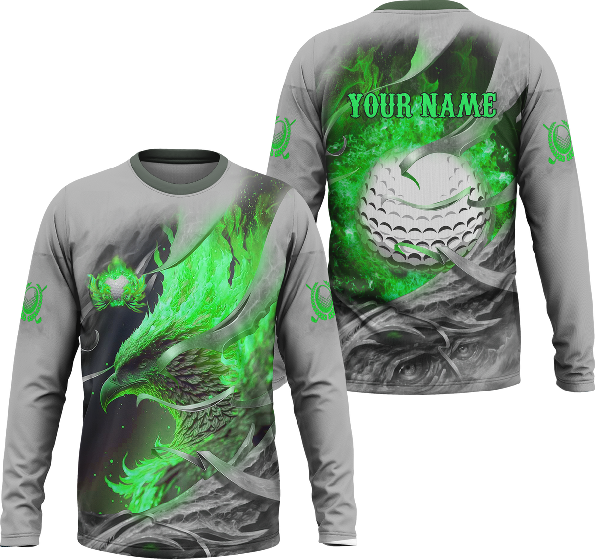 Green Phoenix Custom Golf Polo Shirt, Golf Apparel, Golf Gift For Men