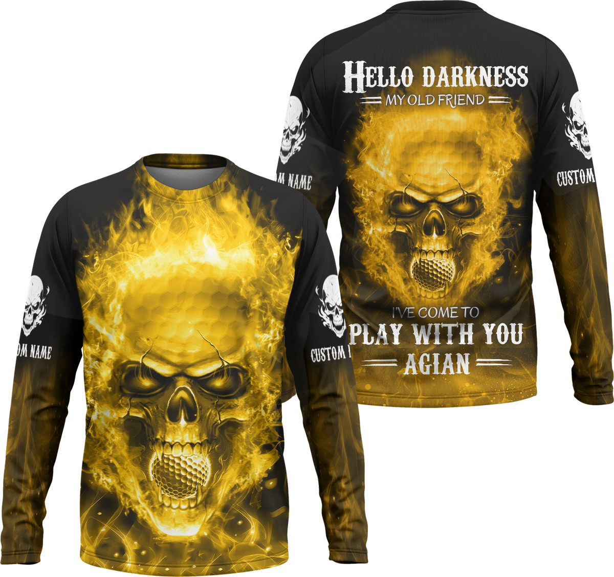 Hello Darkness My Old Fire Skull Golf Polo Shirt, Golf Apparel, Golf Gift For Men