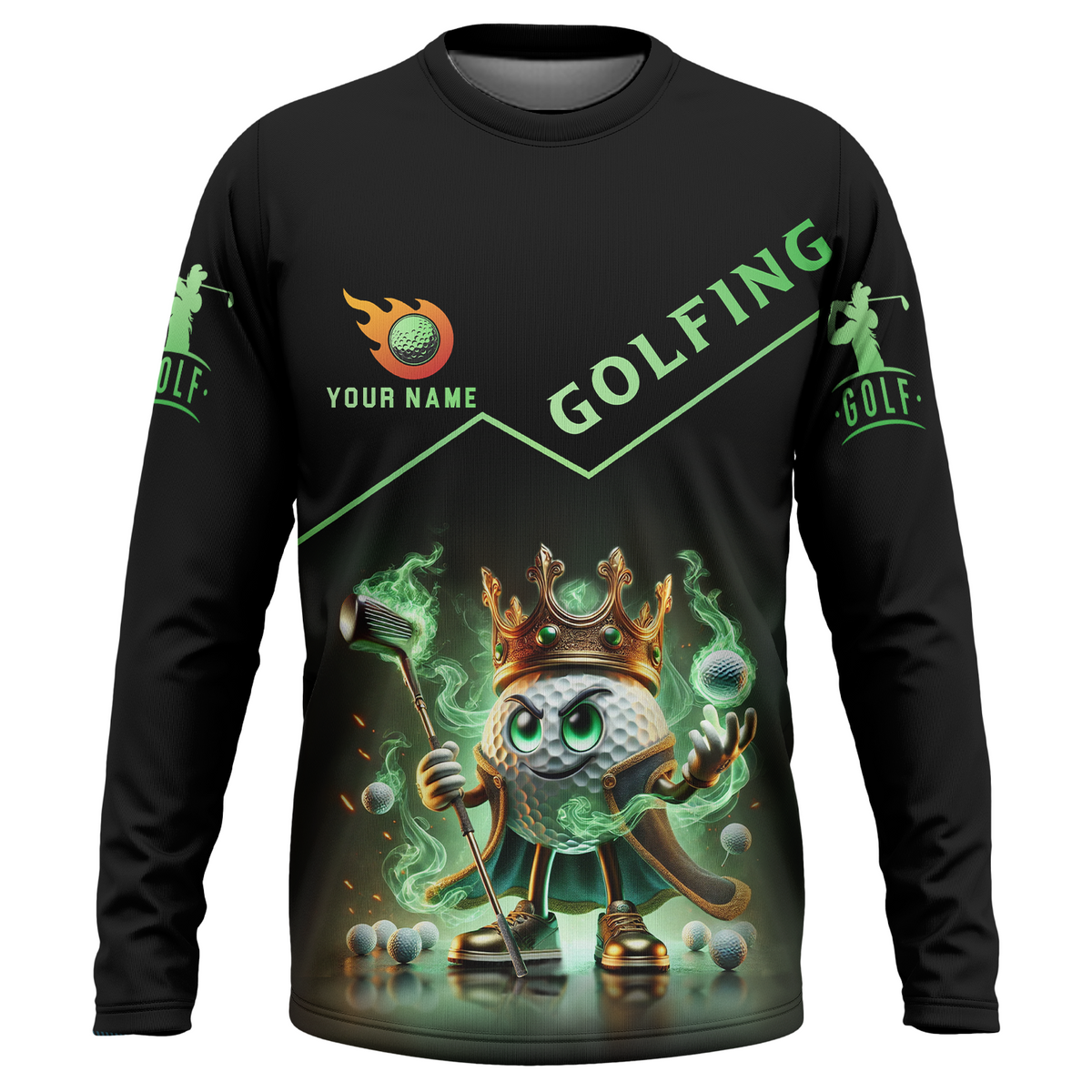 Golf King Green Fire, Custom Name Men's Golf Polo Shirt, Funny Golf Polo Shirt, Gift For Golfers