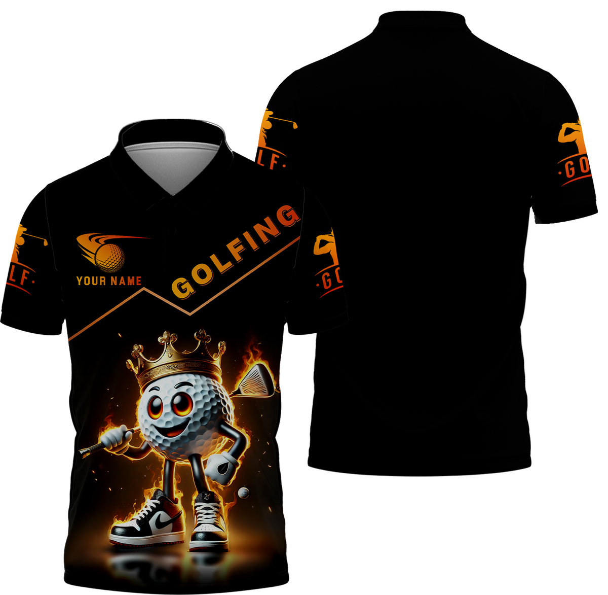 Custom Golf King Fire, Men's Golf Polo Shirt With Name, Golfing Apparel, Gift For Golfers
