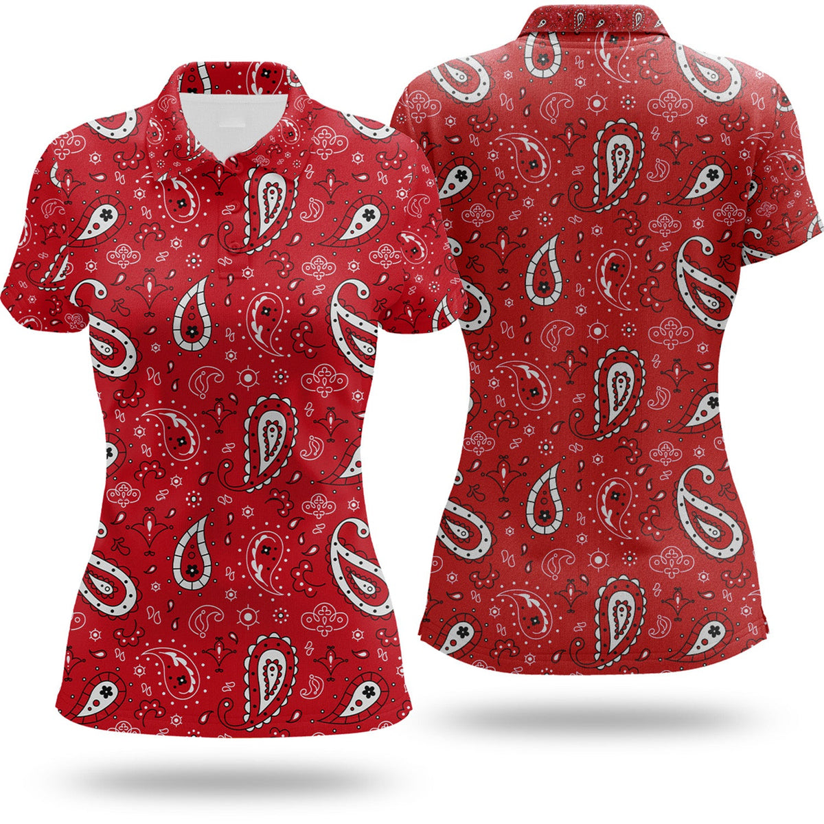 Paisley Bandana Funny Long Sleeve Polos Womens, Custom Ladies Golf Shirt