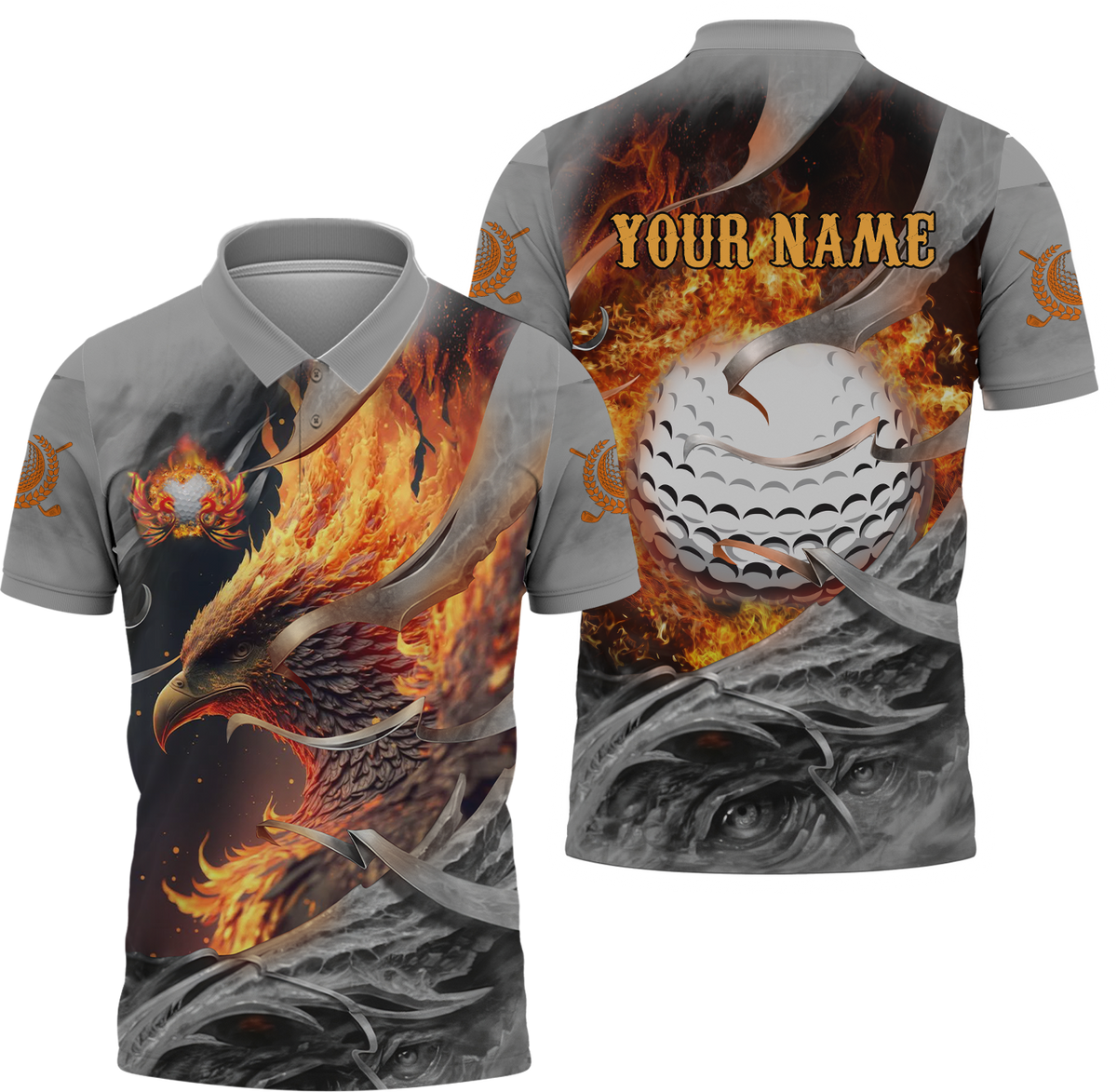 Fire Phoenix Custom Golf Polo Shirt, Golf Apparel, Golf Gift For Men