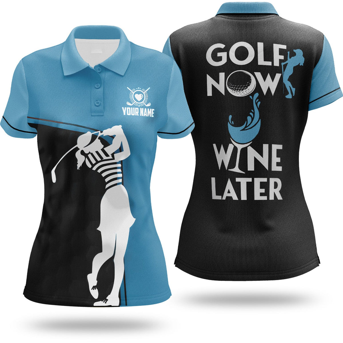 Golf Now Wine Later Custom Womens Golf Polo Shirt, Golfing Apparel, Womens Golf Gifts