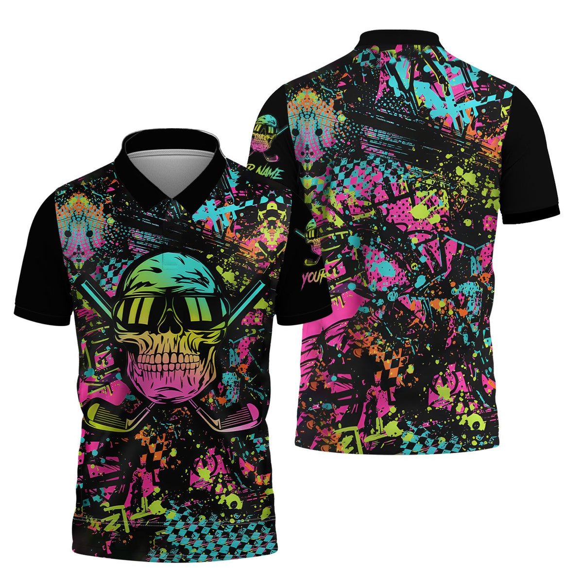 Skull Graffiti Custom Men's Golf Polo Shirt, Golfing Apparel, Mens Golf Gift