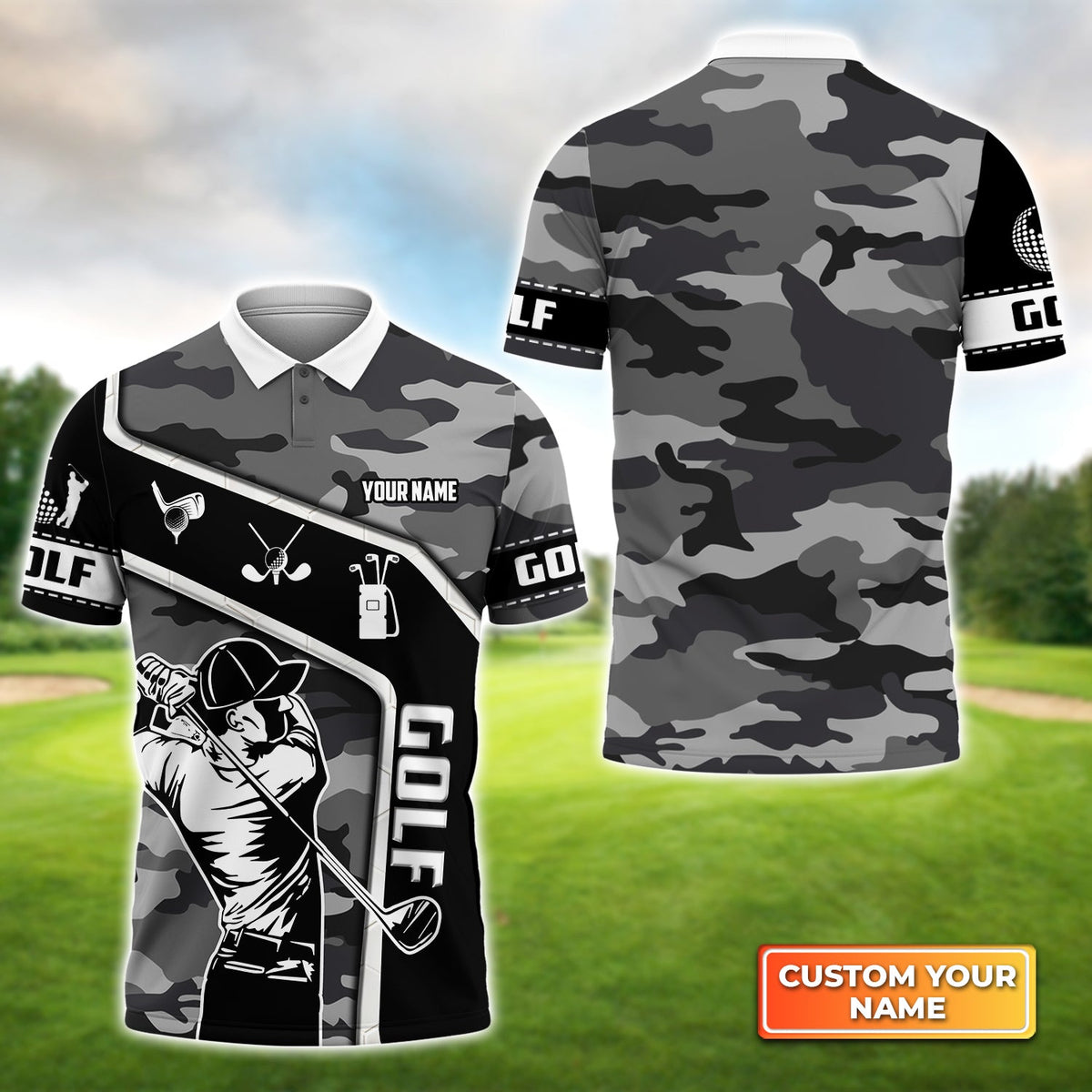 Unisex 3D Graphic Golf Camo Pattern Personalized Name 3D Polo Shirt Gift For Golfers