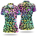 Rainbow Leopard Print Womens Golf Polo Shirt, Golfing Apparel, Womens Golf Gifts