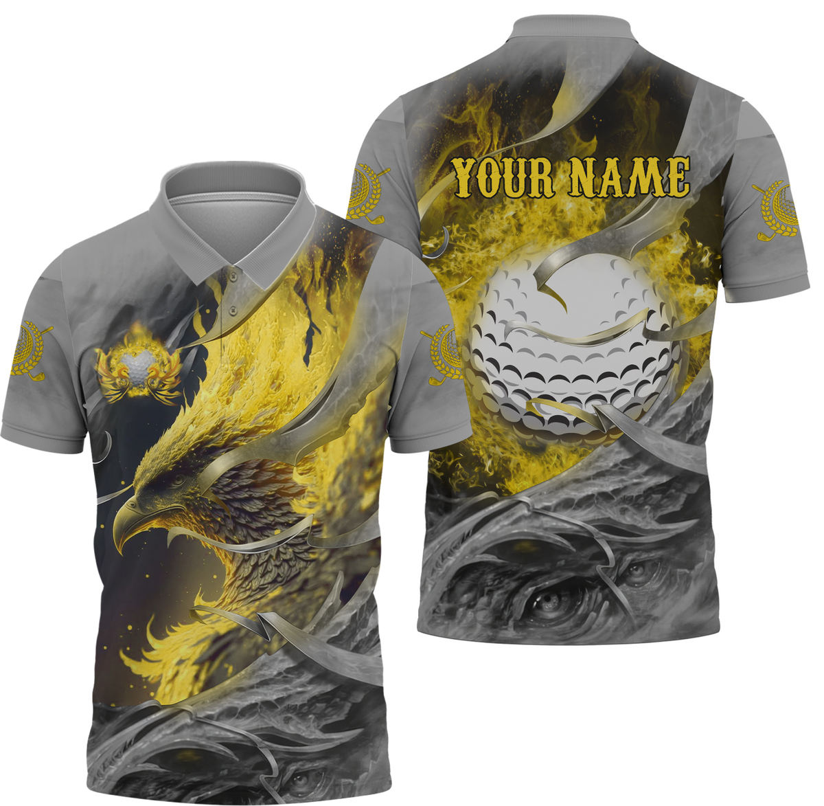 Golden Phoenix Custom Golf Polo Shirt, Golf Apparel, Golf Gift For Men