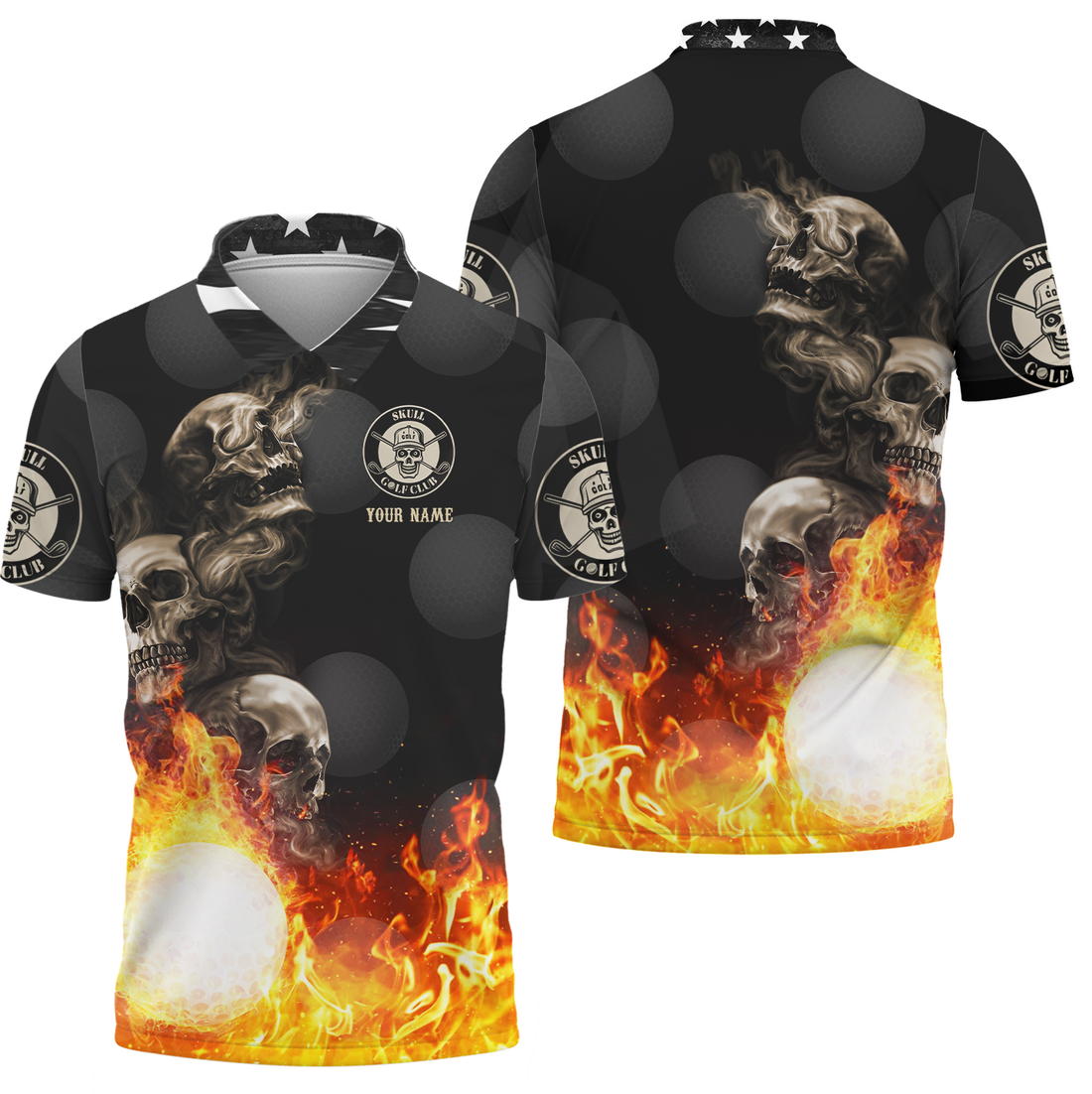 Skull And Fire Custom Golf Polo Shirt, Gift For Golfers, Golf Gift For Men