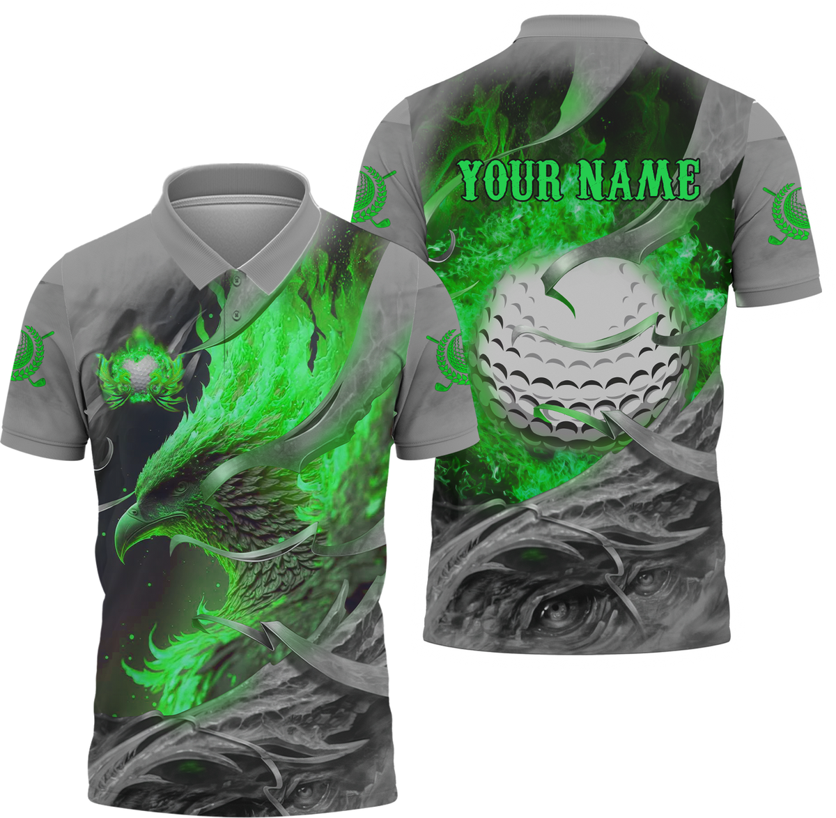 Green Phoenix Custom Golf Polo Shirt, Golf Apparel, Golf Gift For Men