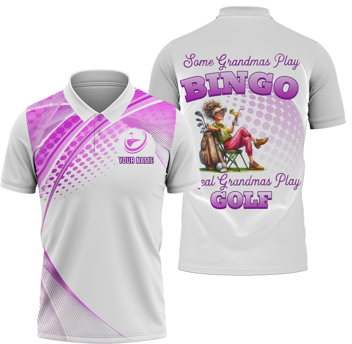 Some Grandmas Play Bingo Real Grandmas Play Golf Custom Men's Golf Polo Shirt, Golfing Apparel, Gift For Golfers