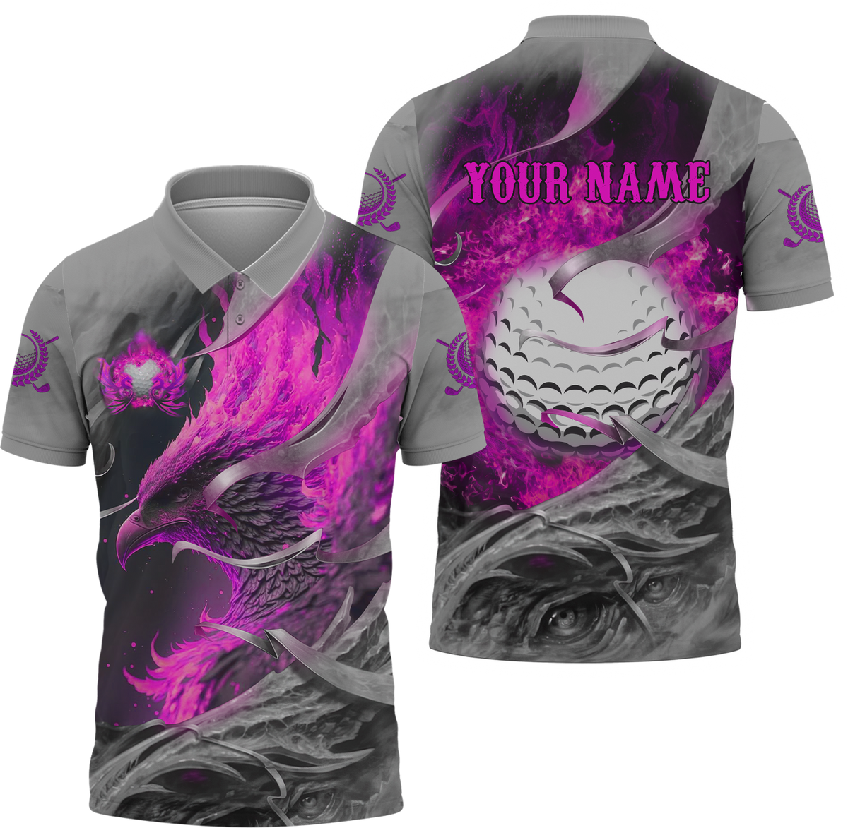 Pink Phoenix Custom Golf Polo Shirt, Golf Apparel, Golf Gift For Men