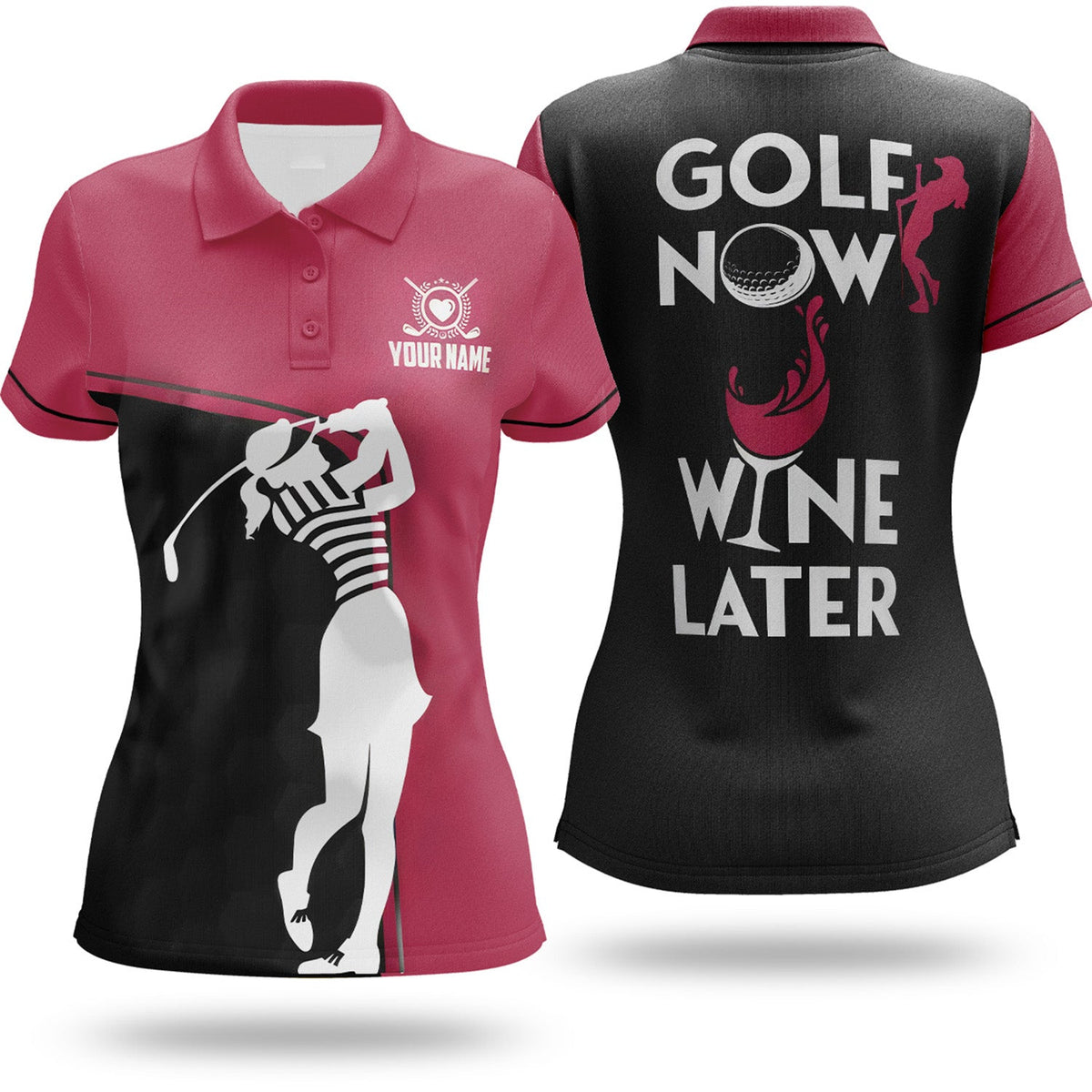 Golf Now Wine Later Custom Womens Golf Polo Shirt, Golfing Apparel, Womens Golf Gifts