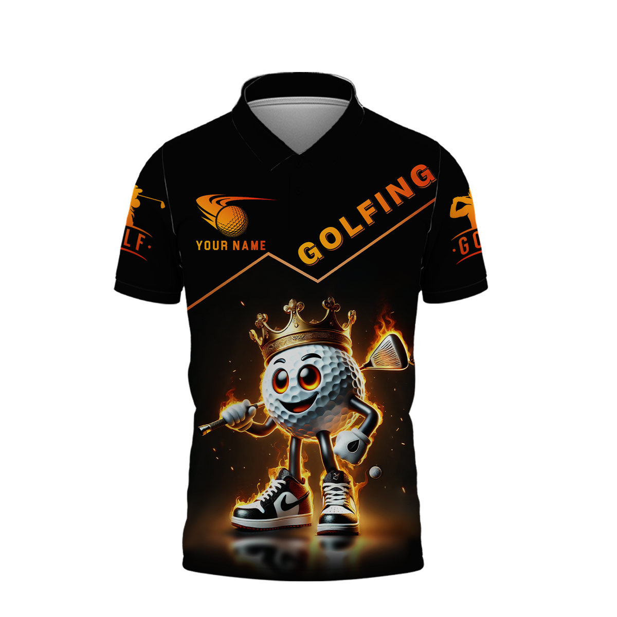 Custom Golf King Fire, Men's Golf Polo Shirt With Name, Golfing Apparel, Gift For Golfers