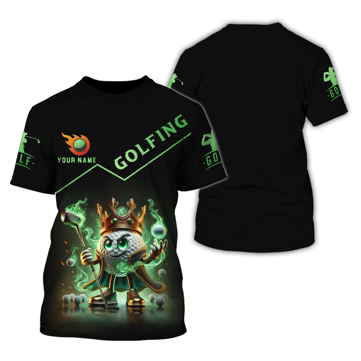 Golf King Green Fire, Custom Name Men's Golf Polo Shirt, Funny Golf Polo Shirt, Gift For Golfers