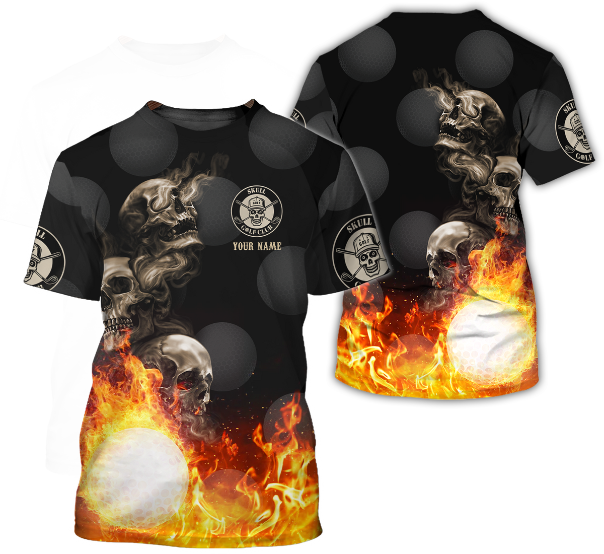 Skull And Fire Custom Golf Polo Shirt, Gift For Golfers, Golf Gift For Men