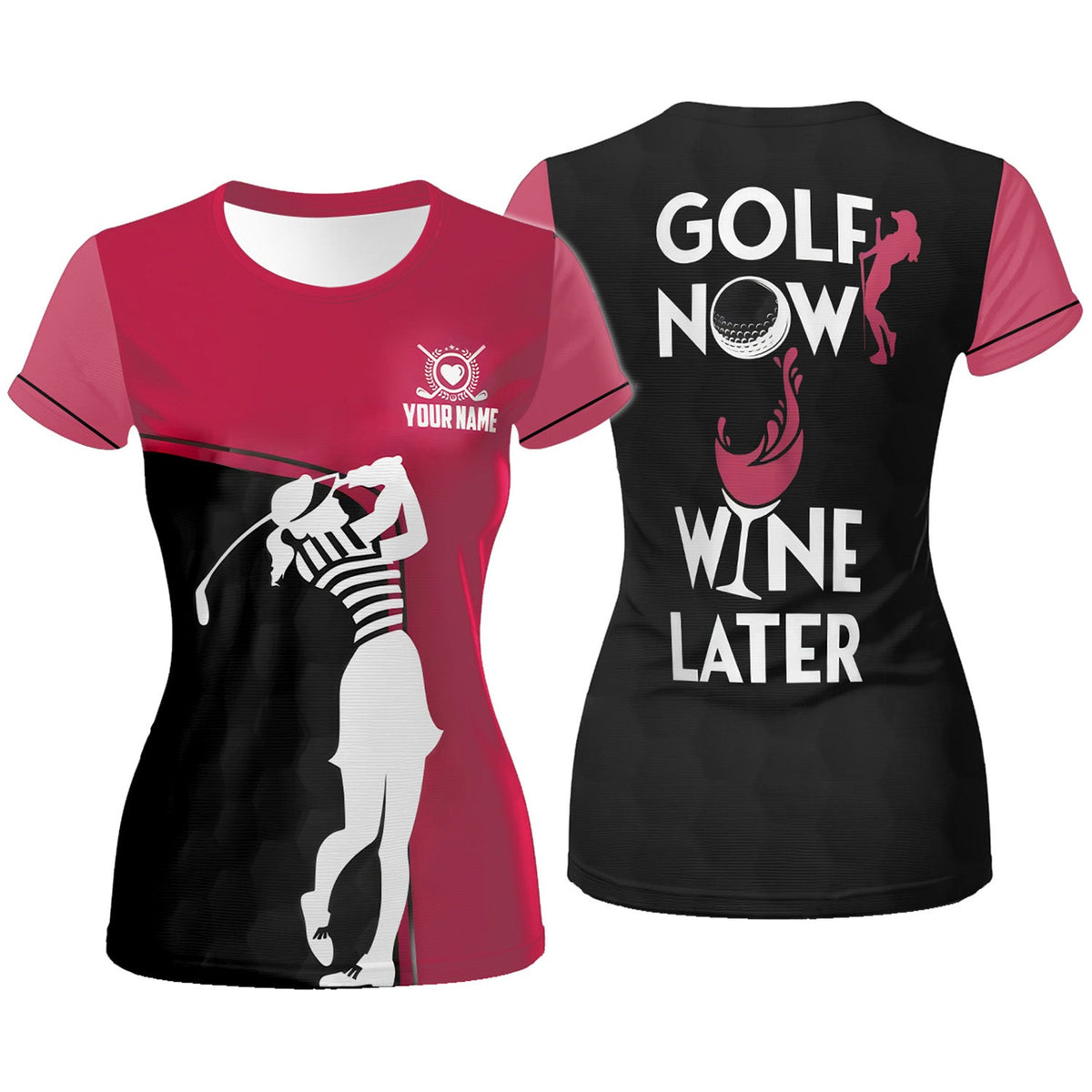 Golf Now Wine Later Custom Womens Golf Polo Shirt, Golfing Apparel, Womens Golf Gifts
