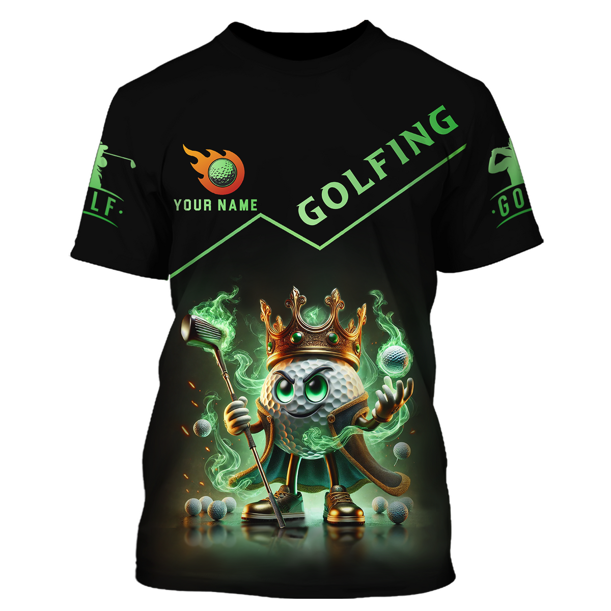 Golf King Green Fire, Custom Name Men's Golf Polo Shirt, Funny Golf Polo Shirt, Gift For Golfers
