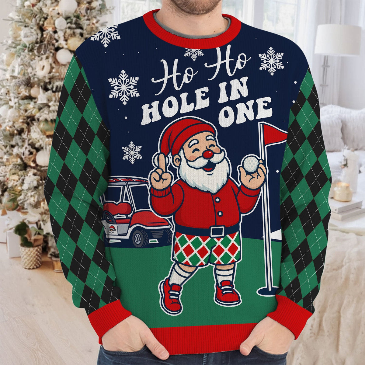 Ho Ho Hole In One Funny Santa Christmas Ugly Sweater, Golf Ugly Christmas Sweater, Christmas Golf Shirt