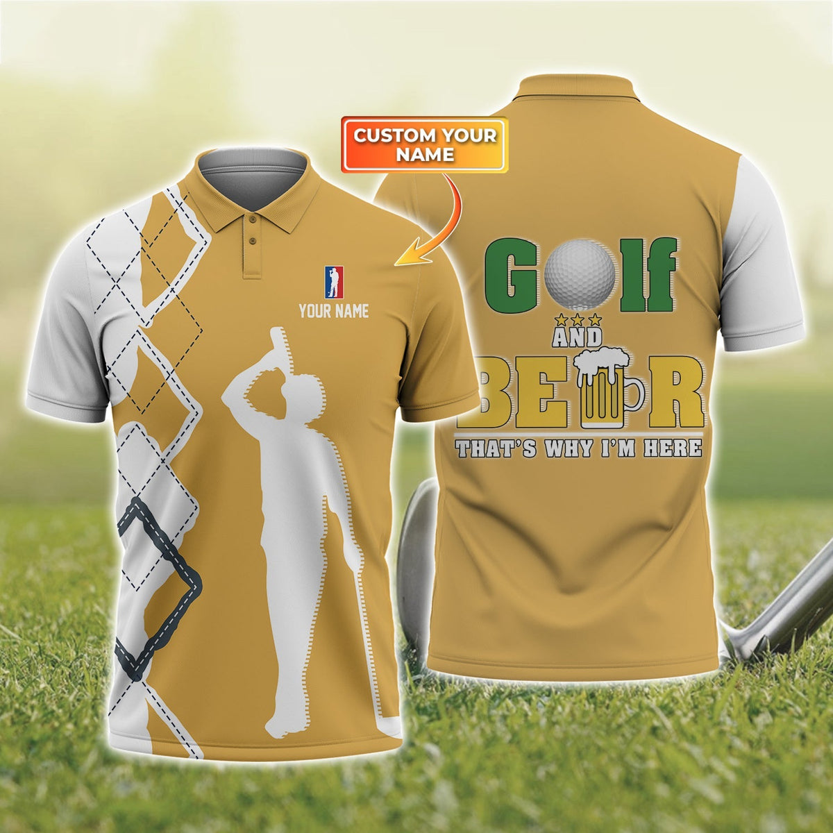 Golf - Personalized Name 3D Polo Shirt For Golfers