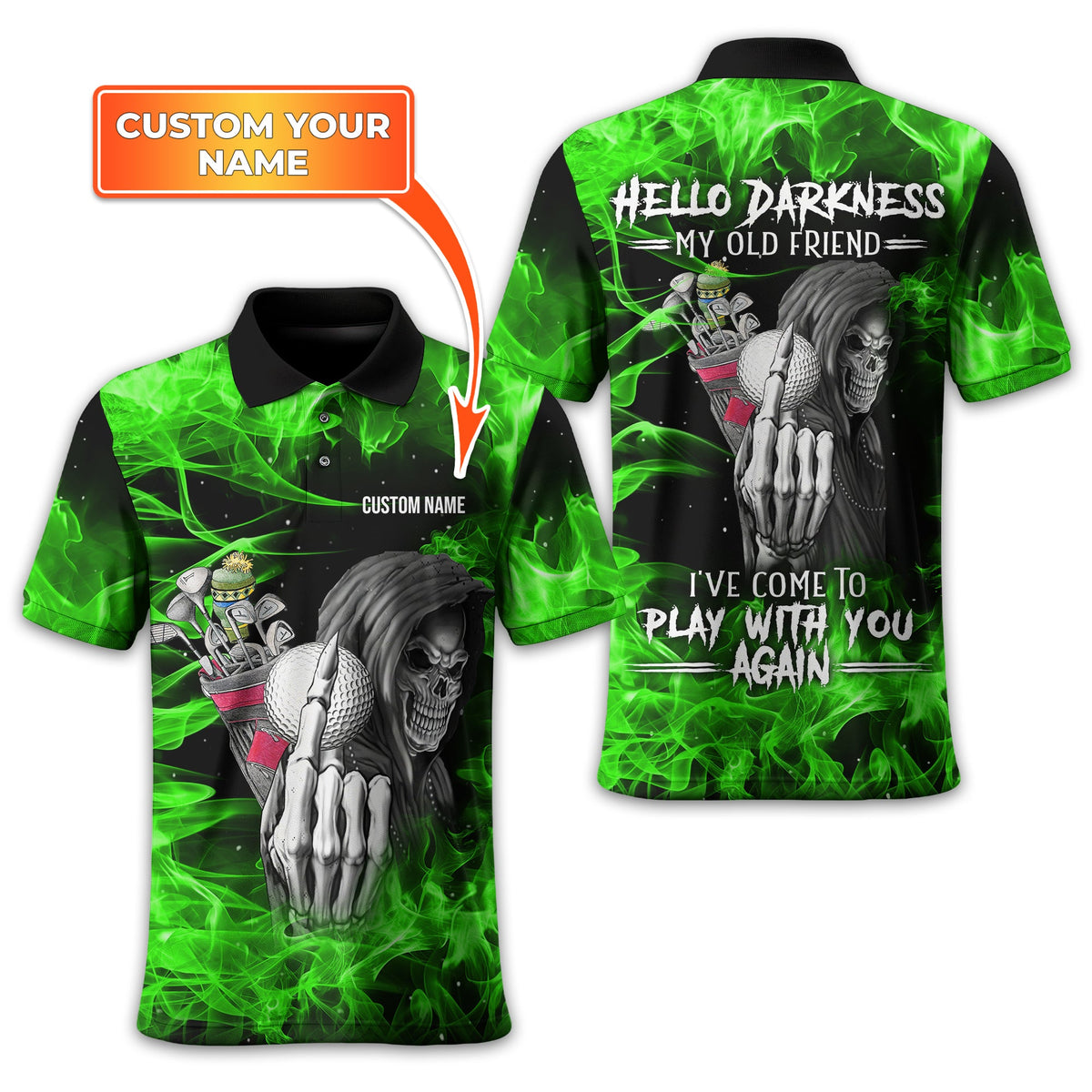 Hello Darkness My Old Friend, Custom Polo Golf Shirt, Present For Golfer