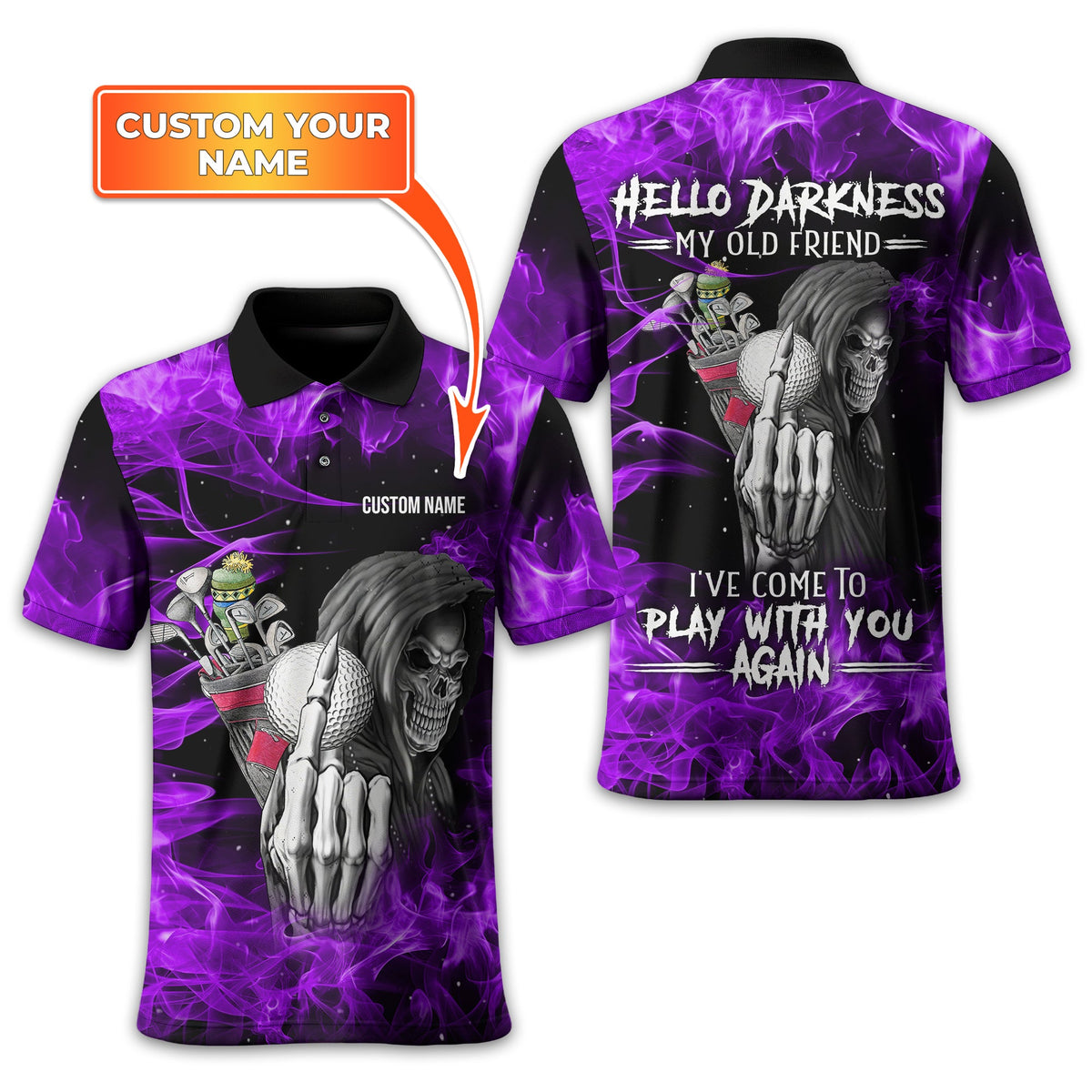 Hello Darkness My Old Friend, Custom Polo Golf Shirt, Present For Golfer