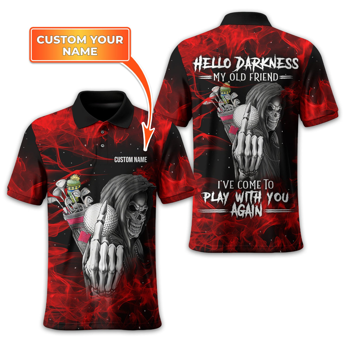 Hello Darkness My Old Friend, Custom Polo Golf Shirt, Present For Golfer