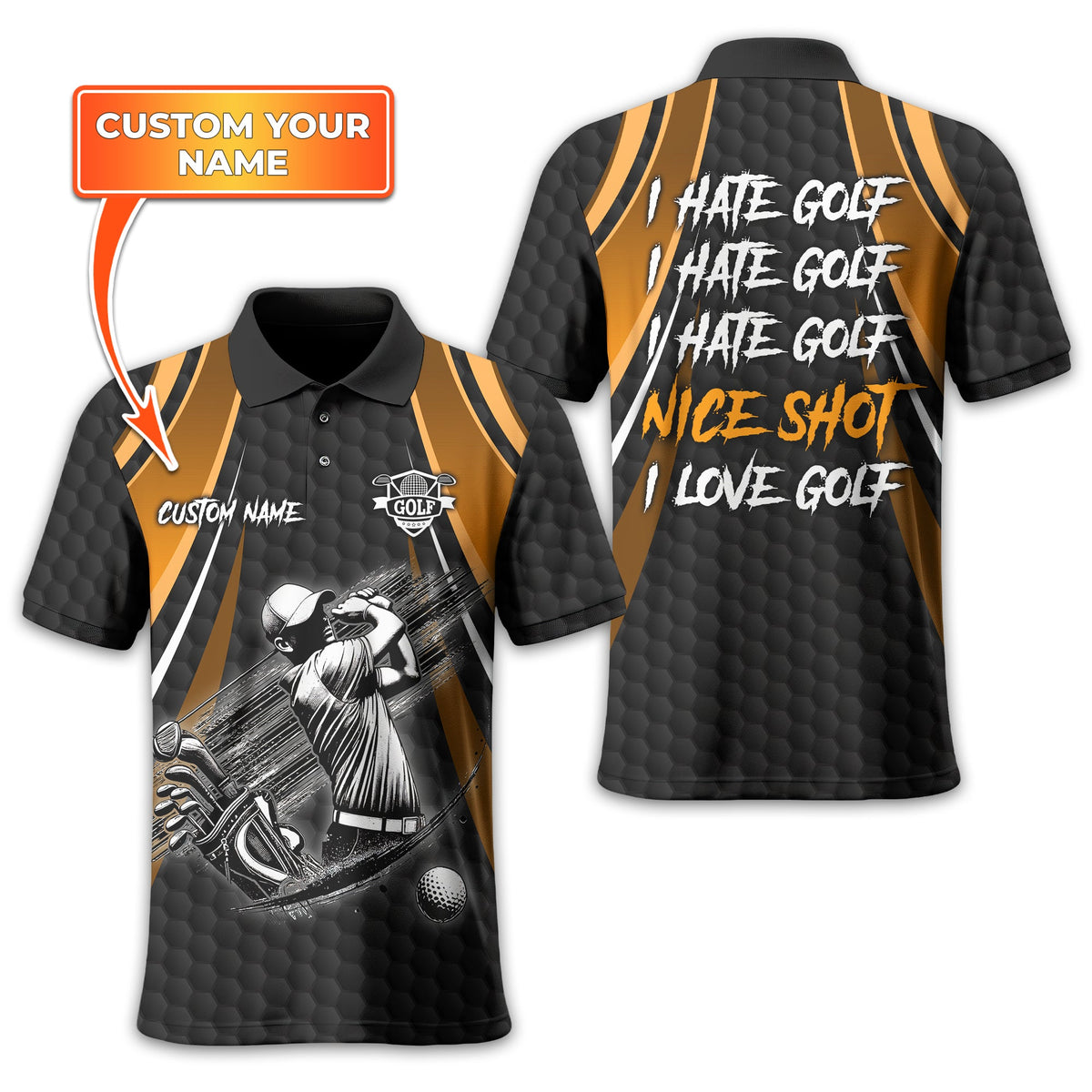 I Hate Golf Custom Men's Golf Polo Shirt, Funny Golf Shirt, Gift For Golfer