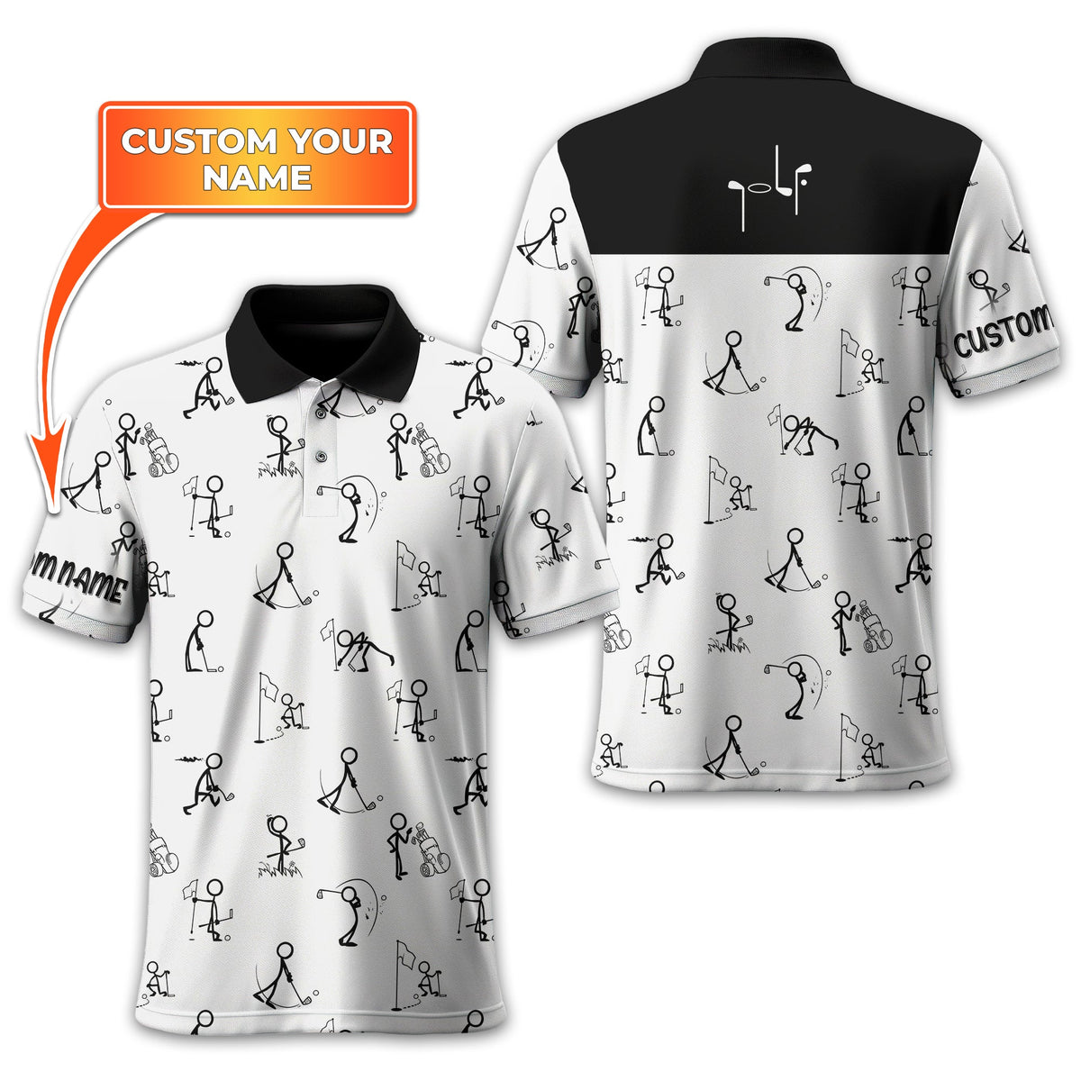 Funny Stick Figure Golf Polo Shirt, Gift For Golfers, Golf Gift For Men