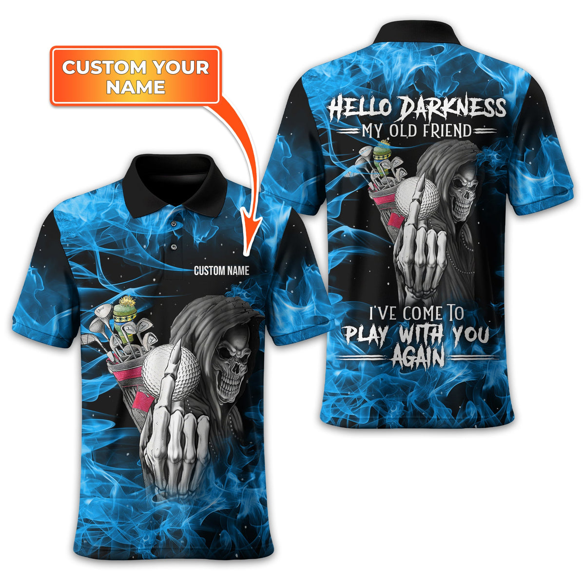Hello Darkness My Old Friend, Custom Polo Golf Shirt, Present For Golfer