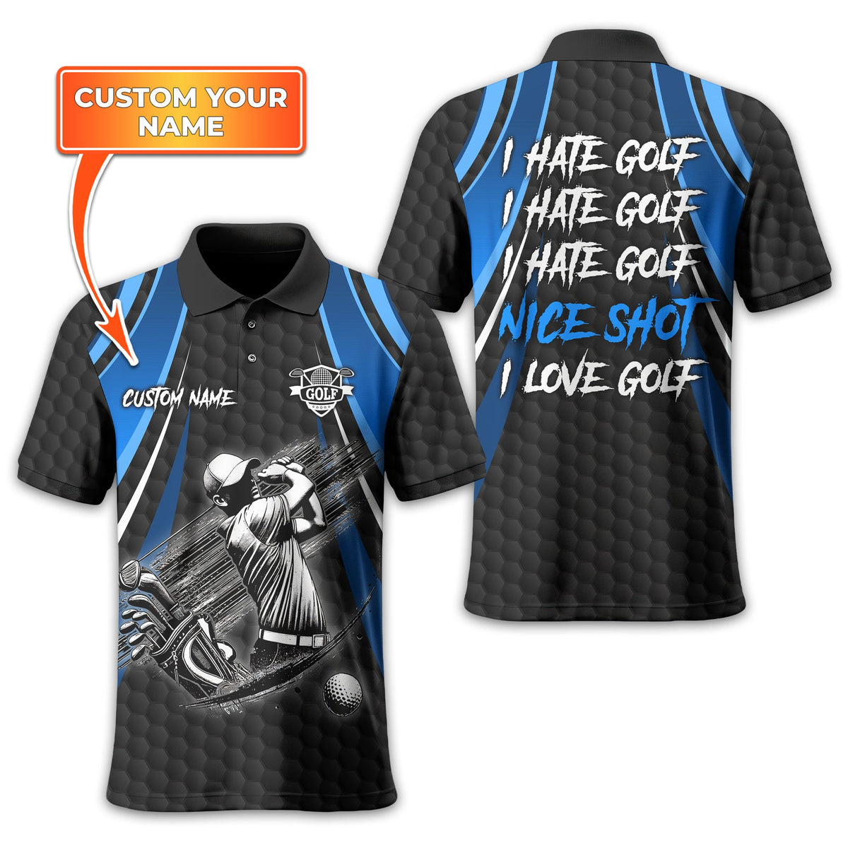 I Hate Golf Custom Men's Golf Polo Shirt, Funny Golf Shirt, Gift For Golfer