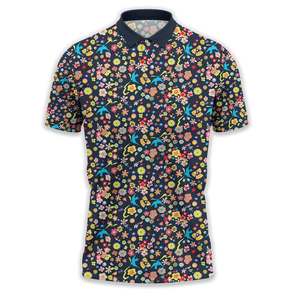 Floral Swallows Men's Golf Polo Shirt, Golfing Apparel, Gift For Golfers