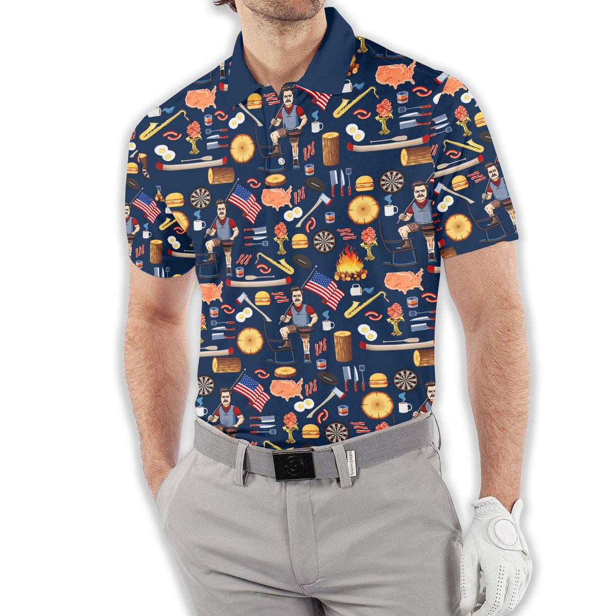 Ron Swanson Men's Golf Polo Shirt, Golfing Apparel, Gift For Golfers
