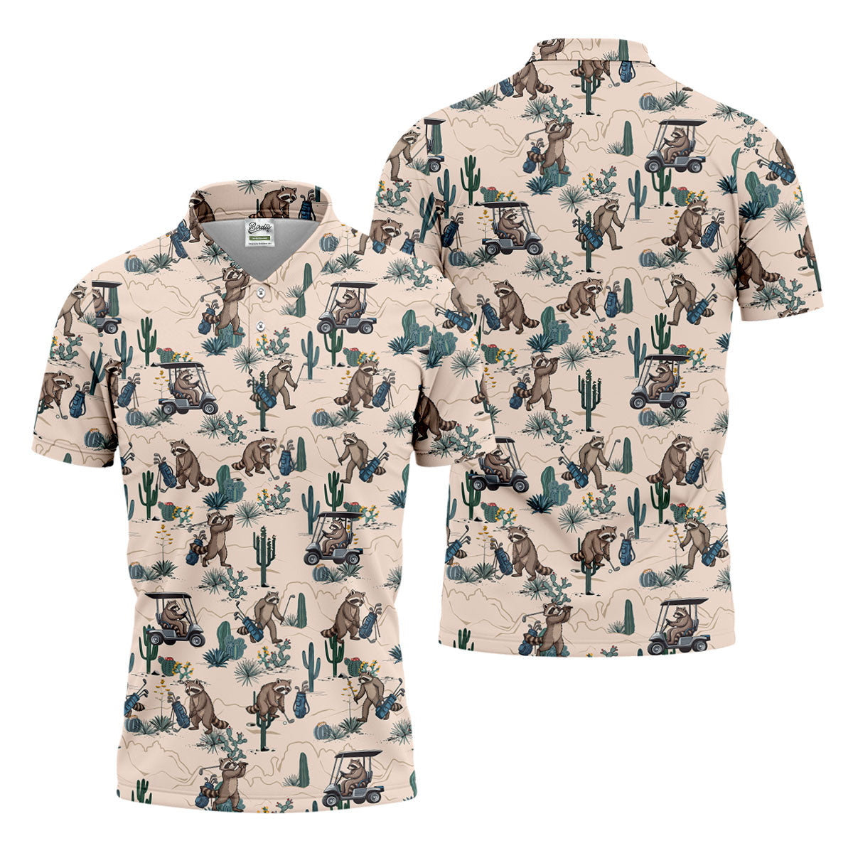 Funny Raccoon Desert Golf Pattern Polo Shirt, Mens Golf Polo, Printed Golf Shirts