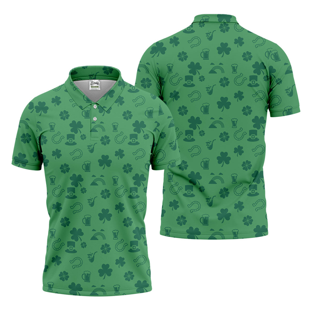 Leprechaun Hat Shamrock Beer Dark Green Seamless Pattern St. Patrick’s Day Golf Shirt, Golf Shirts For Men